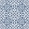 Bohemian symmetric seamless pattern. Blue and white repeated abstract texture