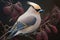 Bohemian waxwing close-up sitting on a branch