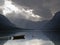 Bohinj lake nature with small boat