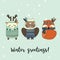 Boho animals in hand drawn style. Winter, seasonal greeting card, banner, vector background.