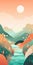 Boho Art: Coral Reef Minimalist Mountain Landscape