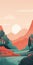 Boho Art: Coral Reef Minimalist Mountain Landscape