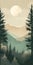 Boho Art: Evergreen Forest Minimalist Mountain Landscape