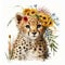 Boho Baby: Adorable Cheetah Cub and Colorful Boho Flowers, Watercolor, Isolated on White background - Generative AI