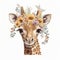 Boho Baby Giraffe: Adorable Watercolor with Florals, Isolated on White background - Generative AI