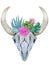 Boho Bull Buffalo horns floral succulents and cactus collection with isolated pink leaves and hand drawn watercolor design