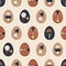 Boho Easter concept design. Vector seamless pattern with eggs in pastel and terracotta, brown colors, flat vector illustrations