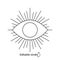 Boho eye line logo. Hypnosis and magic concept. Minimal sunny emblem. Bohemian sign. Isolated vector illustration