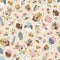 Boho fantasy flowers seamless pattern, folk floral texture