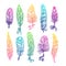 Boho feather hand drawn effect vector style illustration