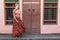 Boho girl walking on the city street