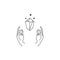Boho hand drawn magic logo. Minimal bohemian mystic line hands hold diamond esoteric tattoo sign, vector illustration