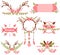 Boho and hippie elements pack with floral motifs, leaves, deer horns and arrows. Aztec and bohemian tribal tiles and borders