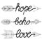 Boho, Love, Hope Arrows. Hand drawn Signs with feathers. Decorative Arrows for adult coloring pages, ethnic patterned