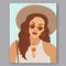 Boho outfit. Portrait of woman in bohemian look. Stylish girl wearing casual clothes. Hand drawn vector illustration. Fashion