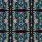 Boho patchwork flower pattern with a gypsy retro style. Repeatable vintage cloth effect print in black and red gothic