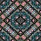 Boho patchwork flower pattern with a gypsy retro style. Repeatable vintage cloth effect print in black and red gothic