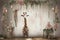 Boho photorealistic background with a boho-style structure, delicate and airy curtains, vines of flowers with a huge smiling happy