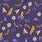 Boho purple berry and moth seamless pattern.