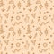 Boho seamless pattern with western desert cartoon ornamental wallpaper. Cowboy boot, bull animal skull, chili pepper