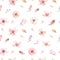 Boho seamless watercolor pattern of feathers and wild flowers, leaves, branches flowers, illustration, love and feathers