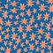 Boho star seamless pattern in orange and dark blue colors. Minimalistic cartoon background with starry night sky