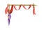 Boho style bright arrow with red ribbon and pendant with beads. Pointing corner decorative element. Hand drawn