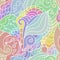 Boho style colorful textile pattern with waves and curles. Colorful oriental zentangle style seamless background.