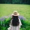 Boho style girl with long hair on nature