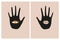 Boho Style Hand Drawn Vector Illustrations. Simple Black Palm Hand with Eye and Lips.