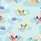 Boho swans and flowers, in anseamless pattern design