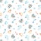 Boho watercolor seamless pattern with weather, rainbow, clouds, stars, rain on a white background