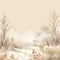 Boho Winter Wallpaper: Artistic Illustration Of Forest Trees In Beige And Amber