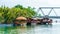 BOHOL, PHILIPPINES - FEBRUARY 23, 2018: Boats on the banks of the river Loboc. Copy space for text