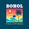 Bohol Philippines - vector illustration concept in retro vintage graphic style for t-shirt and other print production. Palms, sun