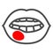 Boil popped out on the lip line icon, body pain concept, herpes of lips vector sign on white background, outline style