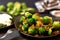 Boiled brussel sprouts on brown plate