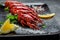 Boiled cooked crayfish crawfish with lemon and salt, banner, menu, recipe place for text