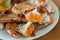 Boiled crab fresh and hot - delicious appetizer, steamed crab showing the delicious crab`s eggs inside its shell
