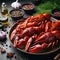 Boiled crayfish in a plate