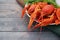 Boiled crayfish in a plate with parsley greens