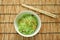 Boiled dry jade noodle with oil dressing fried garlic Chinese food on bowl