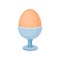 Boiled egg in blue cup. Classic food for breakfast. Tasty morning meal. Flat vector design