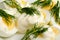 Boiled eggs with mayonnaise and dill.