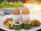 Boiled eggs and salad for breakfast, simple and healthy. It became a popular food for many people