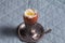 Boiled hard-boiled egg on a silver stand