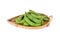 Boiled Japanese green soybeans Edamame-Japanese text in basket