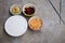 Boiled jasmine rice serving in white bowl