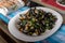 Boiled mussels cooking dish on a on table. Selective focus