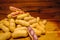 Boiled peanuts peel out on wood background